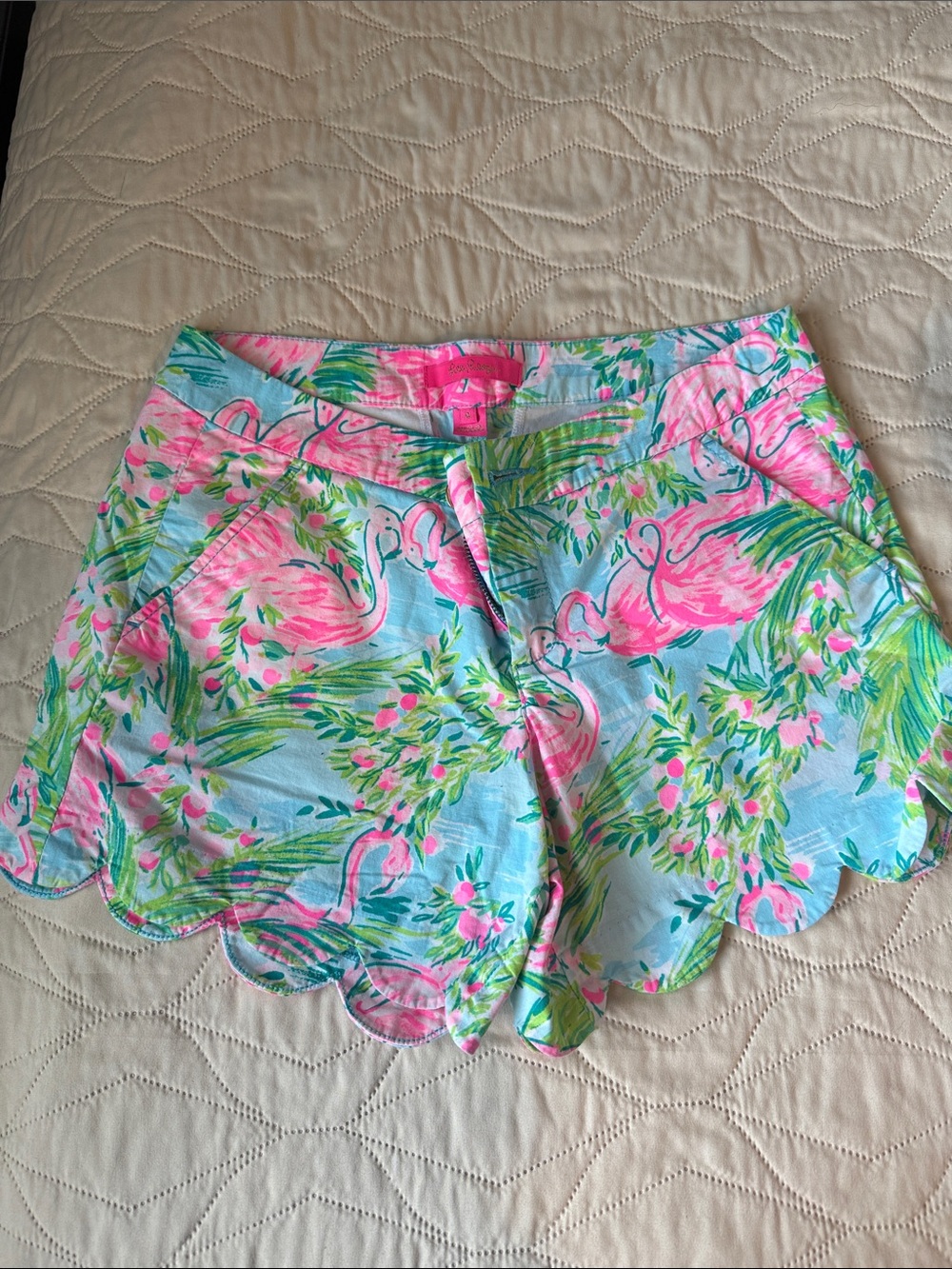 Lilly Pulitzer Pink Flamingo Scallop-Hem Shorts